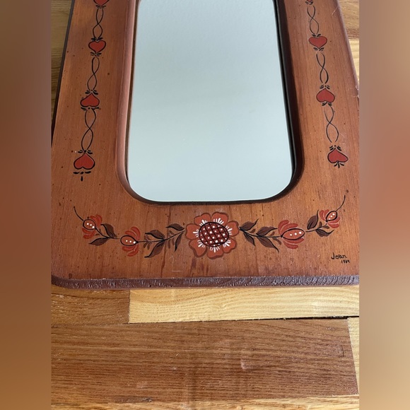 Vintage wooden hand painted mirror. Signed - Picture 3 of 5